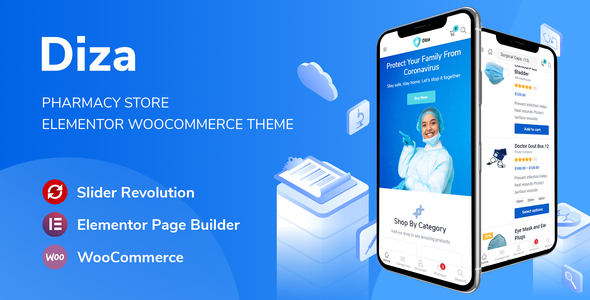Diza 1.3.8 – Theme Elementor WooCommerce cho cửa hàng dược phẩm