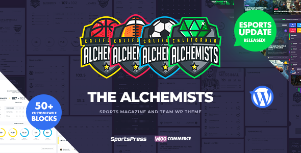 Alchemists 4.4.15 – Chủ đề WordPress dành cho Câu lạc bộ Thể thao điện tử & Trò chơi và Tin tức
