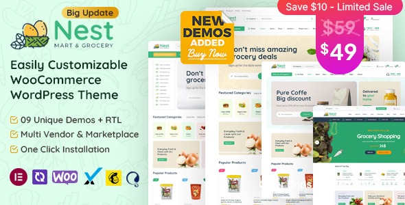 Nest 1.8.2 – Giao diện WordPress WooCommerce cho cửa hàng tạp hóa