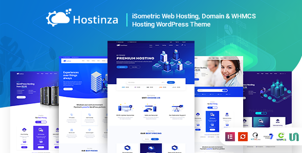 Hostinza 2.9.4 – Giao diện WordPress lưu trữ web Whmcs & tên miền Isometric