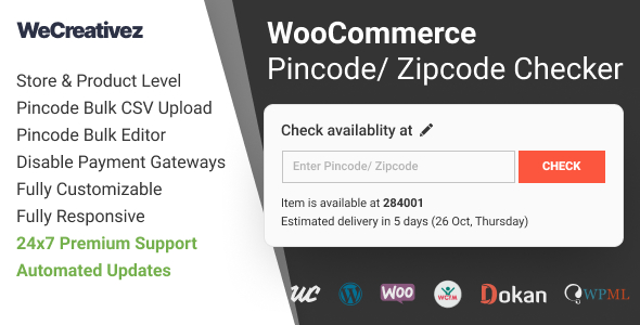Trình kiểm tra mã pin/mã zip WooC Commerce 2.0.1