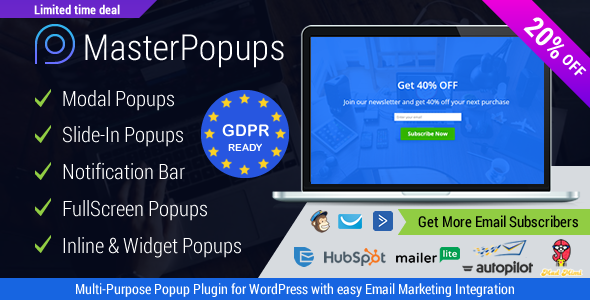 Master Popups 3.9.3 – Plugin Popup WordPress cho Đăng ký Email